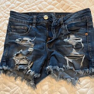 American Eagle Outfitters Blue Distressed Jean Shorts